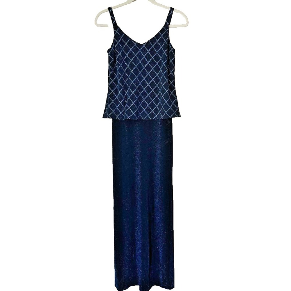 Alex Evenings Blue Navy Stretch Metallic Sparkle Vintage 90s 2pc Dress Size‎ 6P
